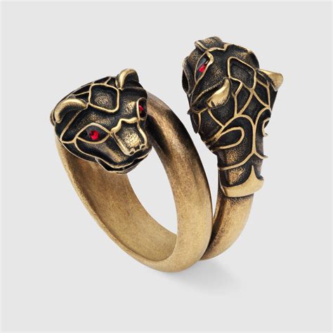 double tiger head gucci ring